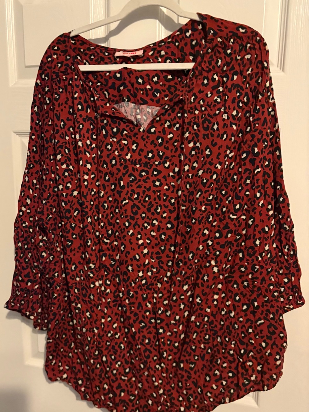 184- NWT -EVRI Red Leopard Print V-Neck Blouse